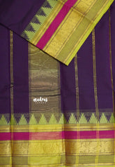 Jamun Purple - Karthigai silk cotton plain body with mayil and temple border